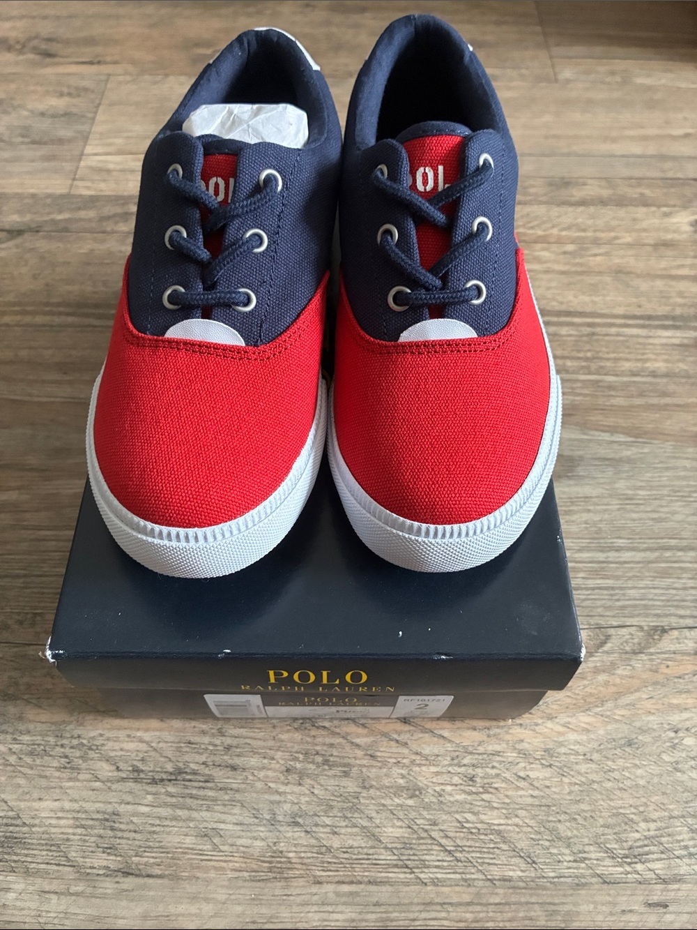 Polo by Ralph Lauren Kids Canvas Lace-Up Sneakers in Red and Navy